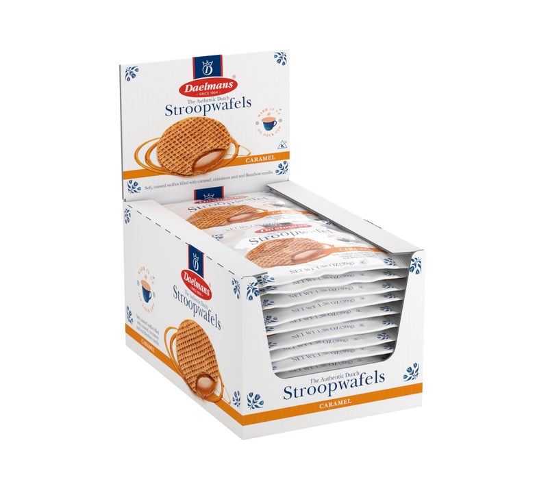 Daelmans Stroopwafel Caramel - The Original Stroopwafels, Toasted Dutch Waffle Cookies w/a Creamy & Buttery Filling, Made In Holland, Individually Wrapped - Caramel Cookie Waffles, 24 Count - Image 1